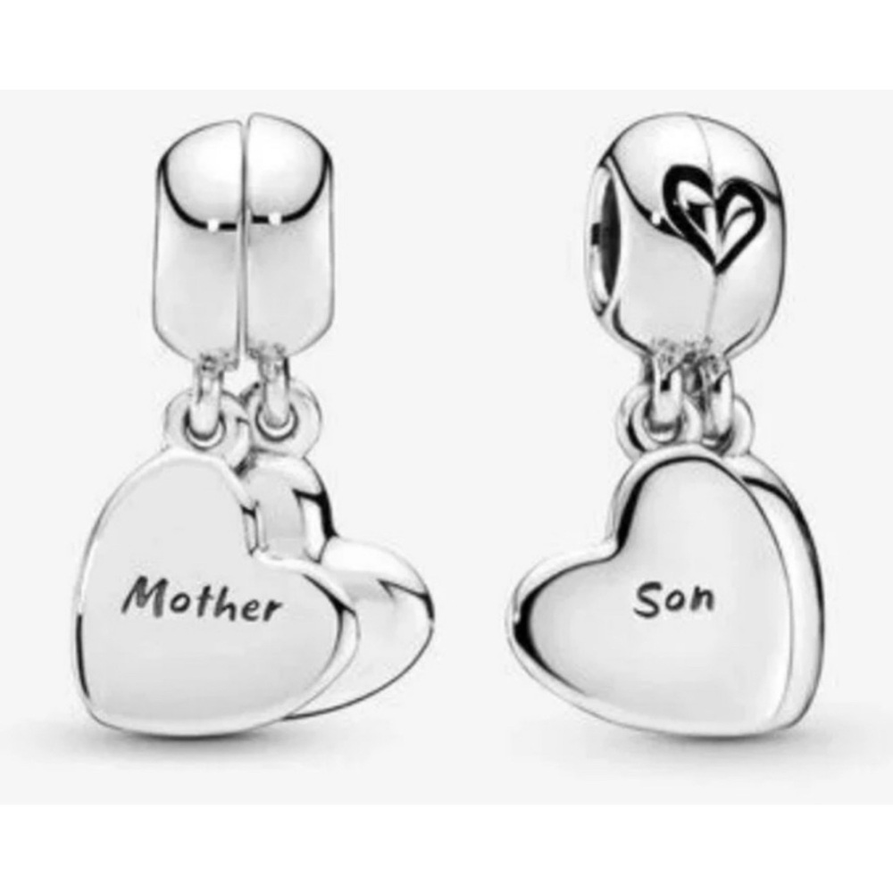 Pandora Mother & Son Heart Split Dangle Charm Set Authentic ALE Sterling Silver